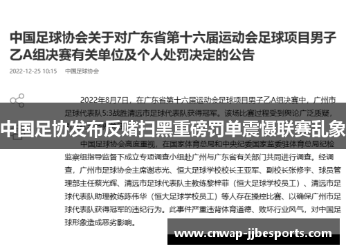 中国足协发布反赌扫黑重磅罚单震慑联赛乱象 中国足协发布反赌扫黑重磅罚单震慑联赛乱象
